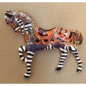 Rare Circus Zebra Enameled Brooch